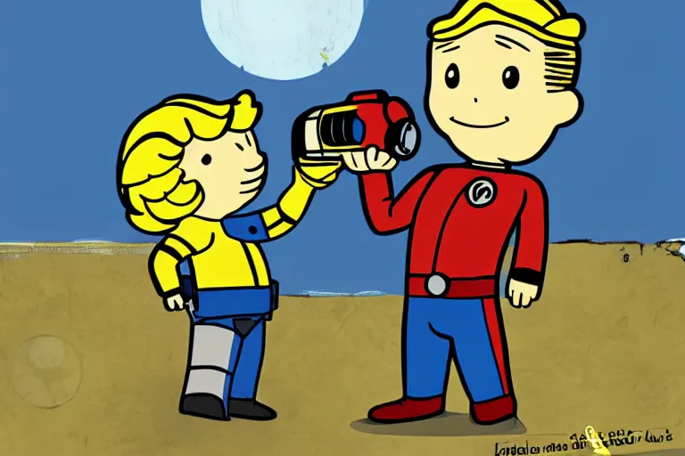 Image similar to ant man as a vault boy from fallout, pipboy art, highly detailed