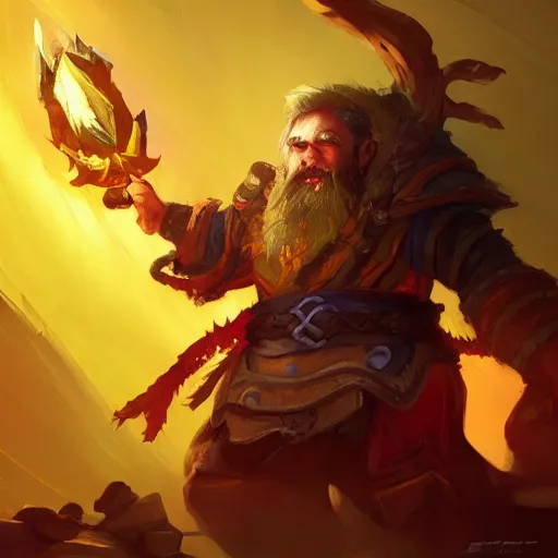 Prompt: a dwarf mage, yellow theme, bright art masterpiece artstation. 8 k, sharp high quality artwork in style of jose daniel cabrera pena and greg rutkowski, concept art by tooth wu, blizzard warcraft artwork, hearthstone card game artwork, mage