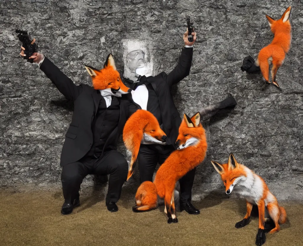 Image similar to a photo of happy agent 4 7 with a fox, studio photo, stunning scenery, award winning photo