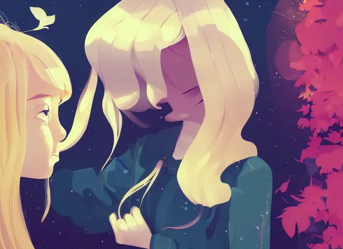 Prompt: little girl with long blonde hair meeting a ghost. clean cel shaded vector art. shutterstock. behance hd by lois van baarle, artgerm, helen huang, by makoto shinkai and ilya kuvshinov, rossdraws, illustration, art by ilya kuvshinov