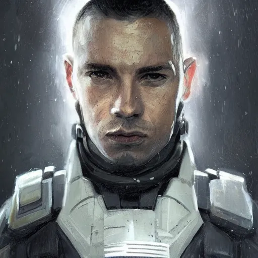 Image similar to portrait of a man by greg rutkowski, a soldier of the galactic federation wearing a gray and black tactical gear, star wars expanded universe, highly detailed portrait, digital painting, artstation, concept art, smooth, sharp foccus ilustration, artstation hq