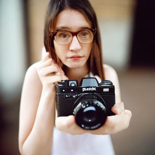 Image similar to portrait of instagram as a human being photographed on a contax t 2, with portra 4 0 0.