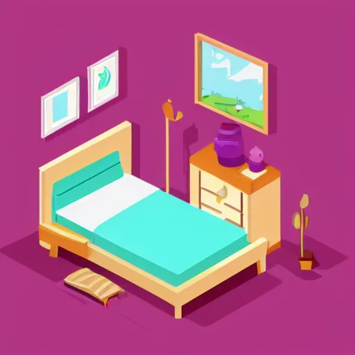 Image similar to cute isometric bedroom