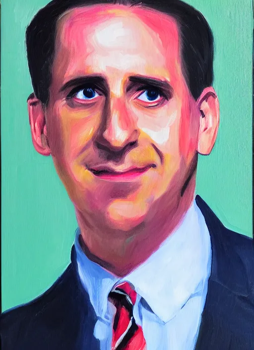 Prompt: portrait painting of michael scott in the style of procter dod