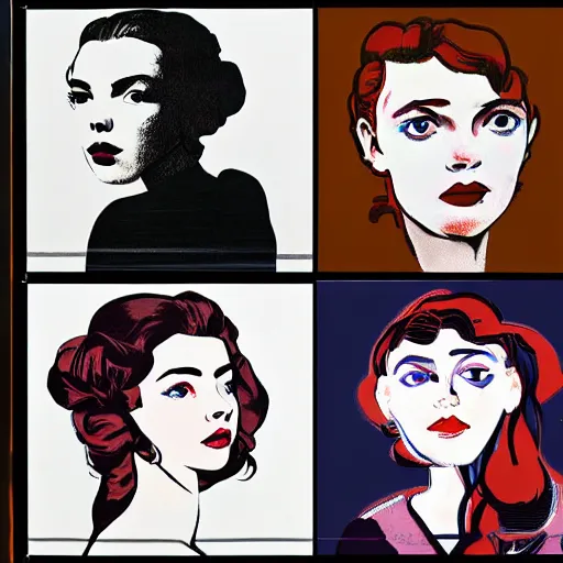 Prompt: beautiful female anya taylor - joy portrait in detail in block colour by james jean, by andy warhol, by roy lichtenstein, by egon schiele