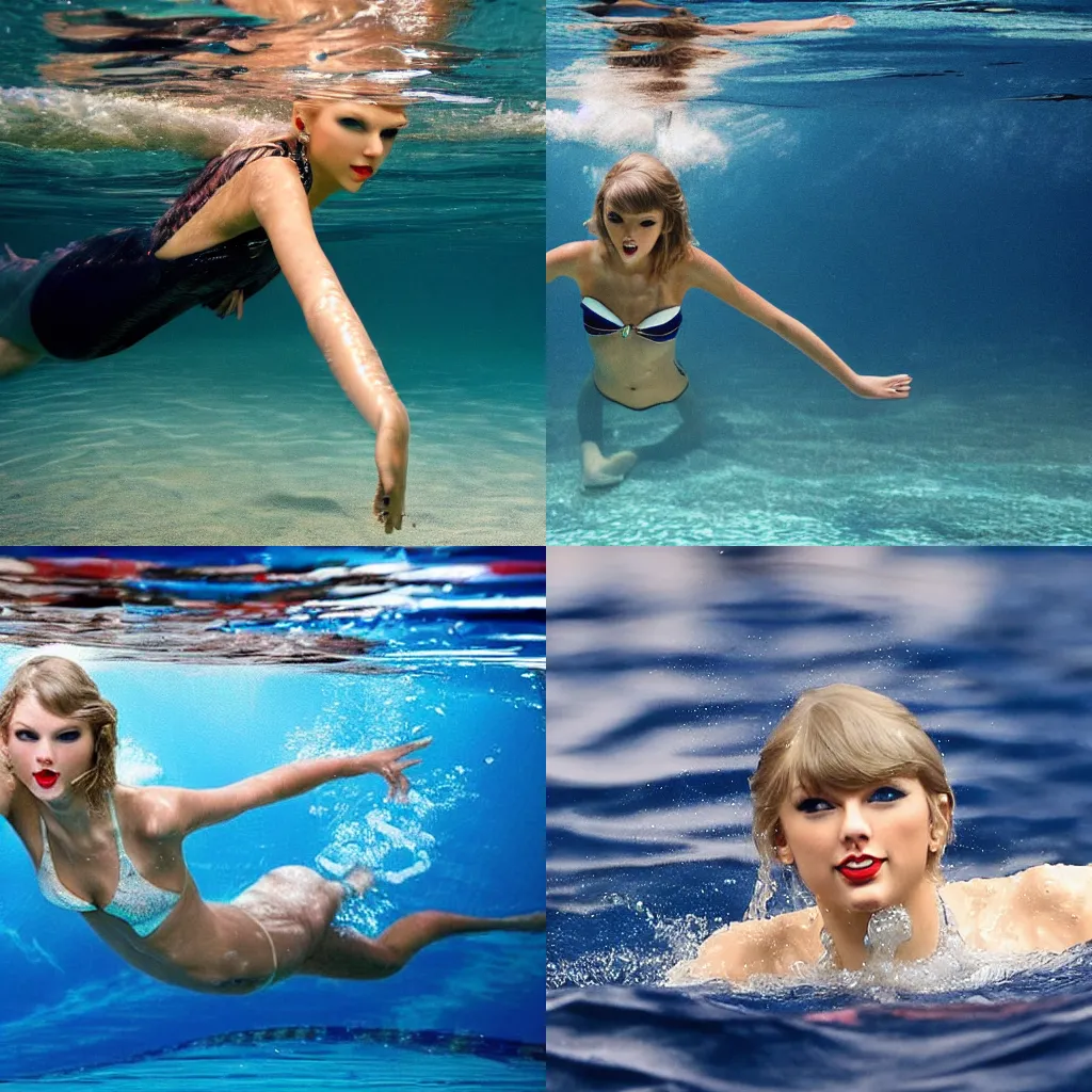 Prompt: Taylor Swift swimming underwater