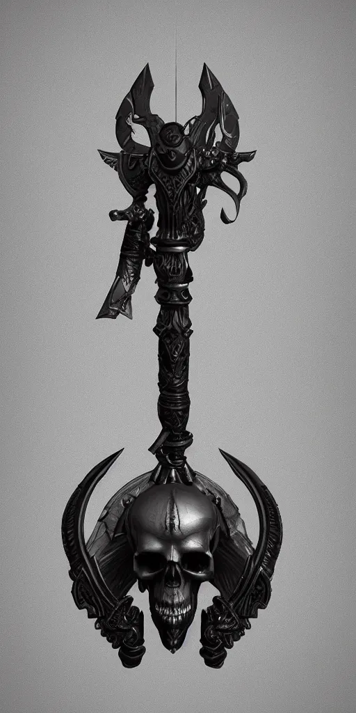 Image similar to a black and silver sword skull crest, ornament, weapon, a 3 d render by dom qwe, trending on polycount, artstation, hard surface modeling, zbrush, symmetry