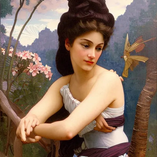 Prompt: a vintage portrait painting of a fantasy explorer lady, highly detailed, art by tristan eaton and artgerm and william - adolphe bouguereau