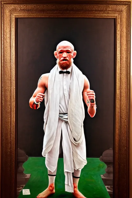 Image similar to full body portrait of conor mcgregor as mahatma gandhi, oil on canvas by william sidney mount, hindu art, great soul, irish folk, trending on artstation