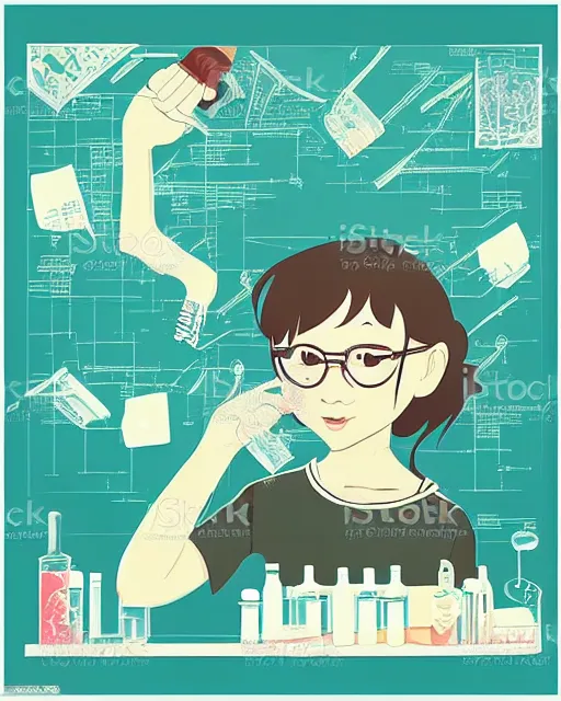 Image similar to a little girl in science lab experiment test tube microscope map. clean cel shaded vector art. minimalist illustration art by lois van baarle, artgerm, helen huang by makoto shinkai and ilya kuvshinov, rossdraws