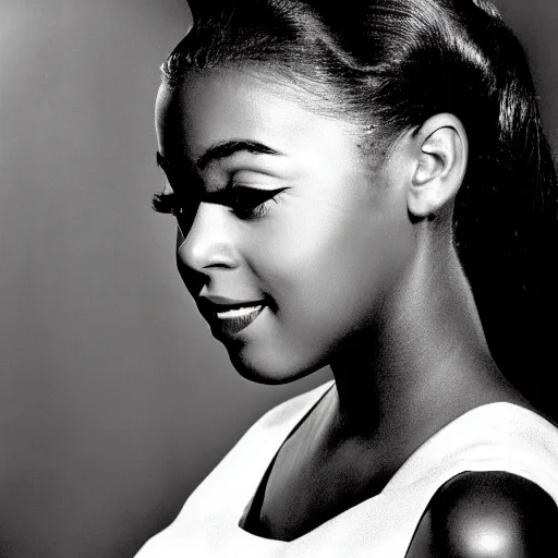 Image similar to black and white photo of a beautiful and elegant 1 9 6 5 young black actress