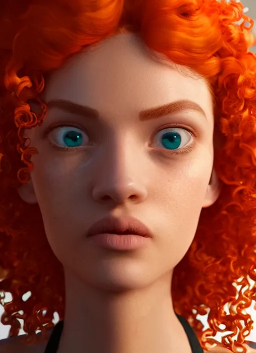 Image similar to glowwave portrait of curly orange hair girl as a agent, au naturel, hyper detailed, digital art, trending in artstation, cinematic lighting, studio quality, smooth render, unreal engine 5 rendered, octane rendered, art style by pixar warner bros dreamworks disney riot games and overwatch