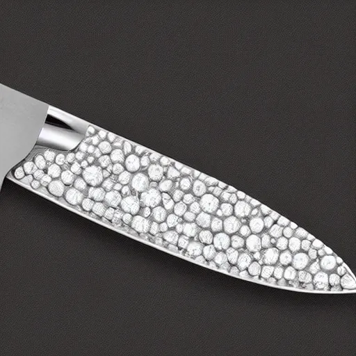 Image similar to knife inlaid of diamonds with engineering description, 8k, details, studio lighting, realism, complex lights