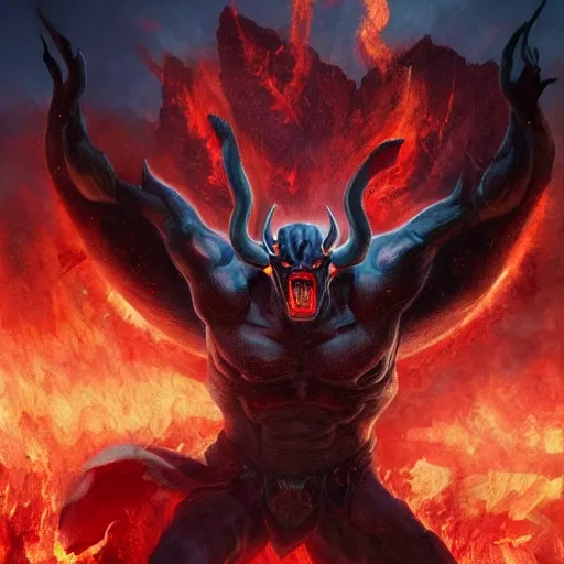 Image similar to surtur during ragnarok, artstation hall of fame gallery, editors choice, #1 digital painting of all time, most beautiful image ever created, emotionally evocative, greatest art ever made, lifetime achievement magnum opus masterpiece, the most amazing breathtaking image with the deepest message ever painted, a thing of beauty beyond imagination or words