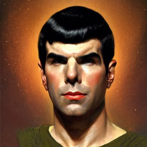 Image similar to portrait of ZACHARY QUINTO SPOCK as a greek statue, (SFW) safe for work, photo realistic illustration by greg rutkowski, thomas kindkade, alphonse mucha, loish, norman rockwell