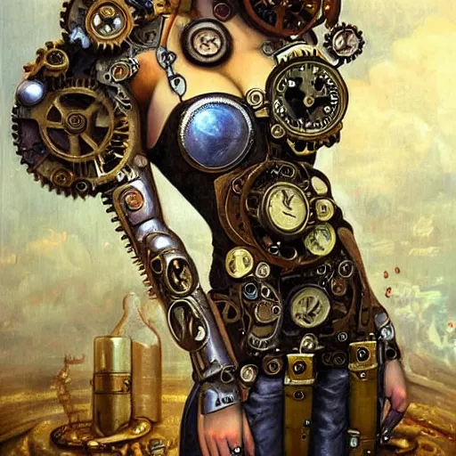 Prompt: Beautiful steampunk mechanical girl, detailed oil painting