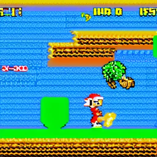 Prompt: 16-bit screenshot from the Super Nintendo game Yoshi's Island (SNES)