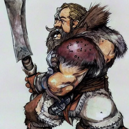 Image similar to Dwarf Barbarian, drawn by Yoji Shinkawa, water color, Dungeons and Dragons, Wizards of the Coast