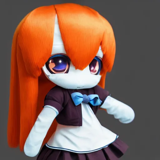 Image similar to cute fumo plush of a girl who is a lab technician of eldritch studies, summoner scientist, anime girl, orange lens flare, vray