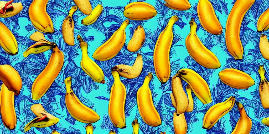 Prompt: a stereogram of different bananas with a hidden dolphin. psychodelic.