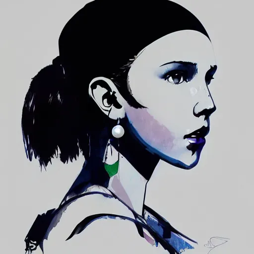 Image similar to Millie Bobby Brown with the pearl earring by Yoji Shinkawa