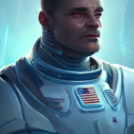 Image similar to A portrait of a space admiral, D&D, sci-fi, elegant, hopeful, muscular, highly detailed, digital painting, artstation, concept art, smooth, sharp focus, illustration