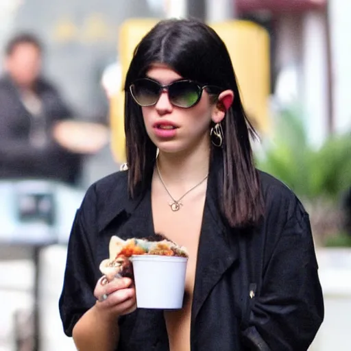 Prompt: Dua Lipa eating a burrito