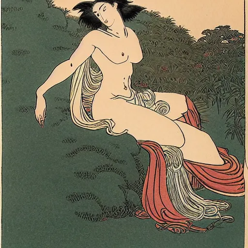 Prompt: Rhea The Goddess of Nature in a desert, by Hokusai and James Gurney