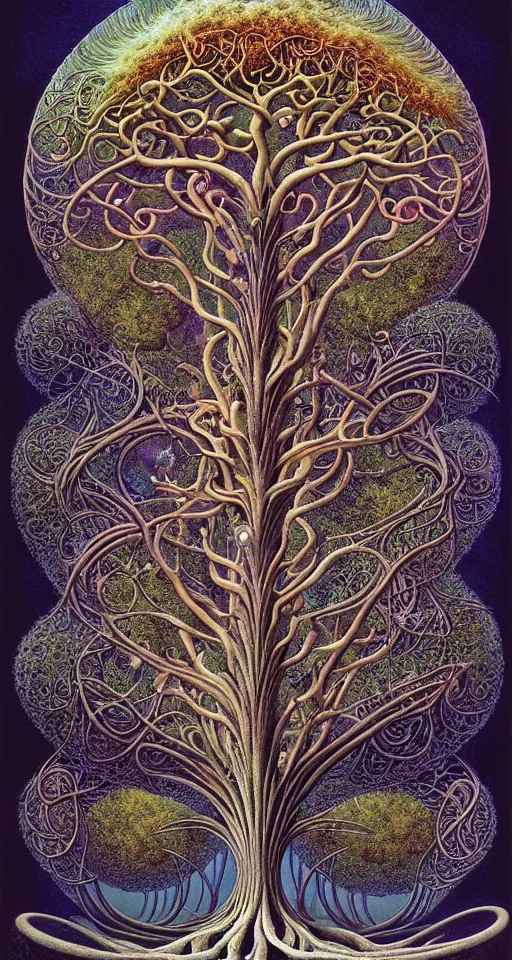 Image similar to tree of life by roger dean and andrew ferez, art forms of nature by ernst haeckel, divine chaos engine, symbolist, visionary, art nouveau, botanical fractal structures, organic, detailed, realistic, surreality