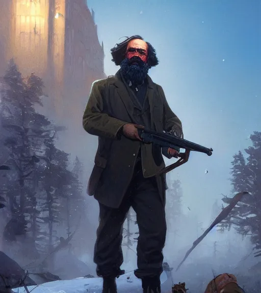 Prompt: highly detailed portrait karl marx with a rifle in gta v, stephen bliss, unreal engine, fantasy art by greg rutkowski, loish, rhads, ferdinand knab, makoto shinkai and lois van baarle, ilya kuvshinov, rossdraws, tom bagshaw, global illumination, radiant light, detailed and intricate environment