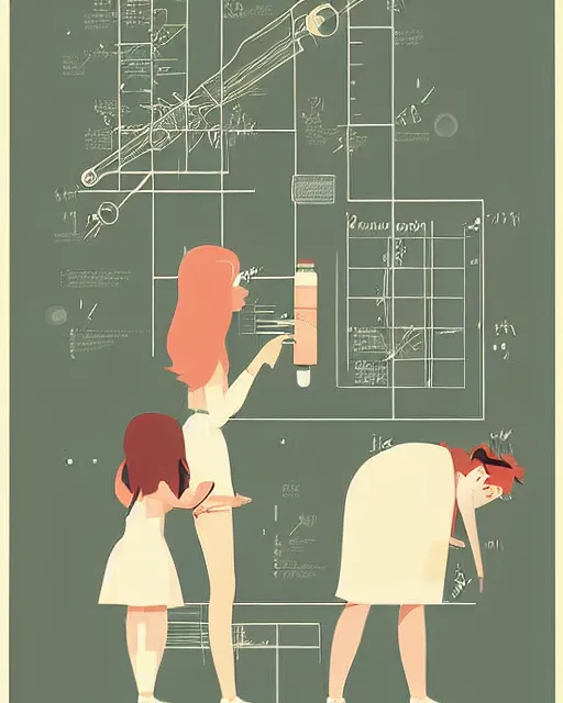 Image similar to a little girl in science lab experiment test tube microscope map. clean cel shaded vector art. minimalist illustration art by lois van baarle, artgerm, helen huang by makoto shinkai and ilya kuvshinov, rossdraws