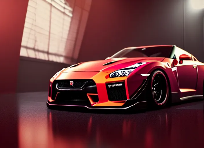 Image similar to Crimson GT-R R36 2035 165mm camera, hyper detailed, digital art, trending in artstation, cinematic lighting, studio quality, smooth render, unreal engine 5 rendered, octane rendered, art style by klimt and nixeu and ian sprigger and wlop and krenz cushart