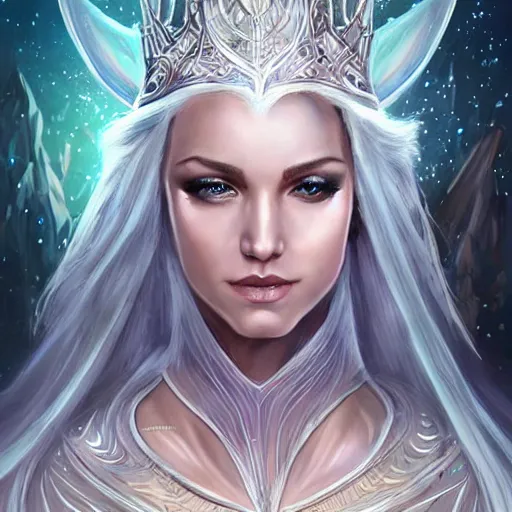 Image similar to elven queen wearing transparent silk character portrait by magali villeneuve, fantasy, dungeons & dragons, beautiful, artstation contest winner, detailed