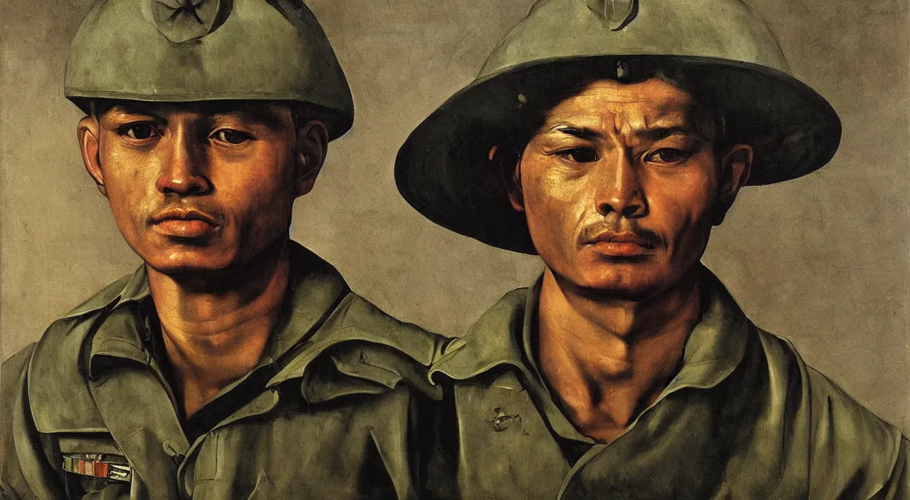 Image similar to a portrait of vietnam war soldier by caravaggio