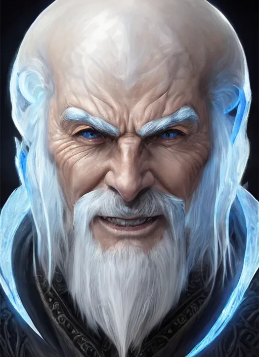 Prompt: portrait of an old male ice mage as a diablo 3 character, looking at camera, D&D, ice magic, long black hair, intricate, elegant, stylish, cute smile, fantasy, extremely detailed, digital painting, artstation, concept art, smooth, sharp focus, illustration, ambient lighting, art by artgerm and greg rutkowski and alphonse mucha and simon stalenhag