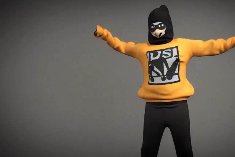 Prompt: a 3 d render of a robber wearing a ski mask in a t pose, high definition