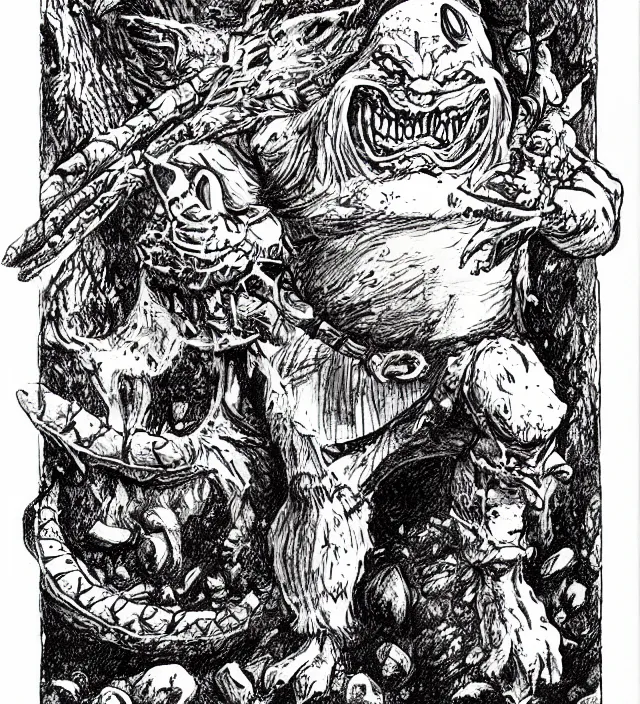 Prompt: a smurf as a D&D monster, full body, pen-and-ink illustration, etching, by Russ Nicholson, DAvid A Trampier, larry elmore, 1981, HQ scan, intricate details, Monster Manula, Fiend Folio