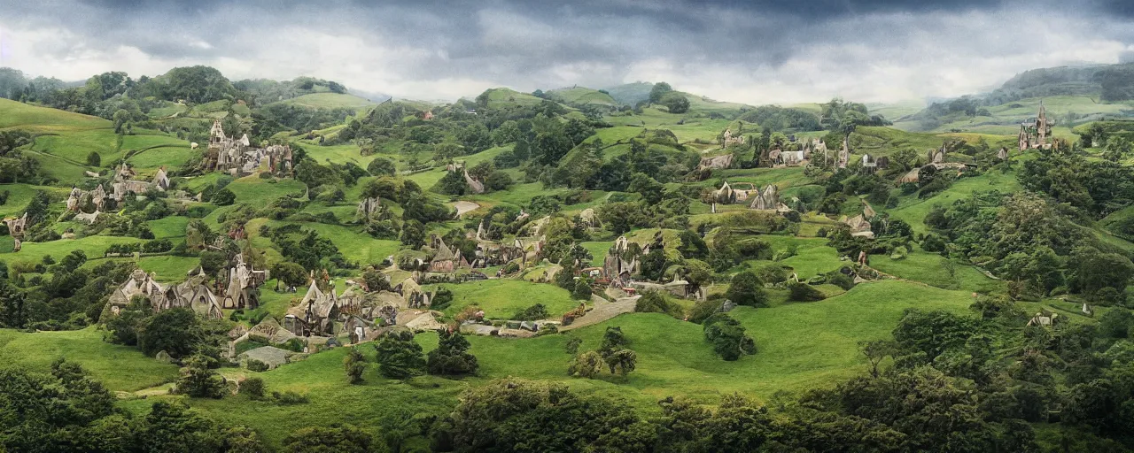Prompt: a highly detailed photograph of The Shire
