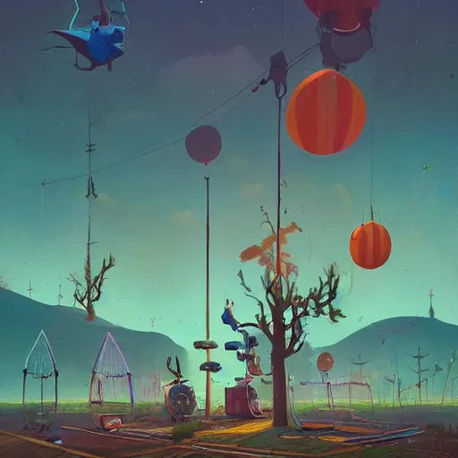 Prompt: A weird circus, by Simon Stålenhag, James Gilleard and Bruce Pennington