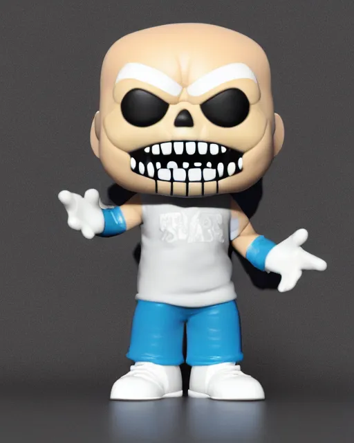 Image similar to full body 3d render of Sans as a funko pop, studio lighting, white background, blender, trending on artstation, 8k, highly detailed