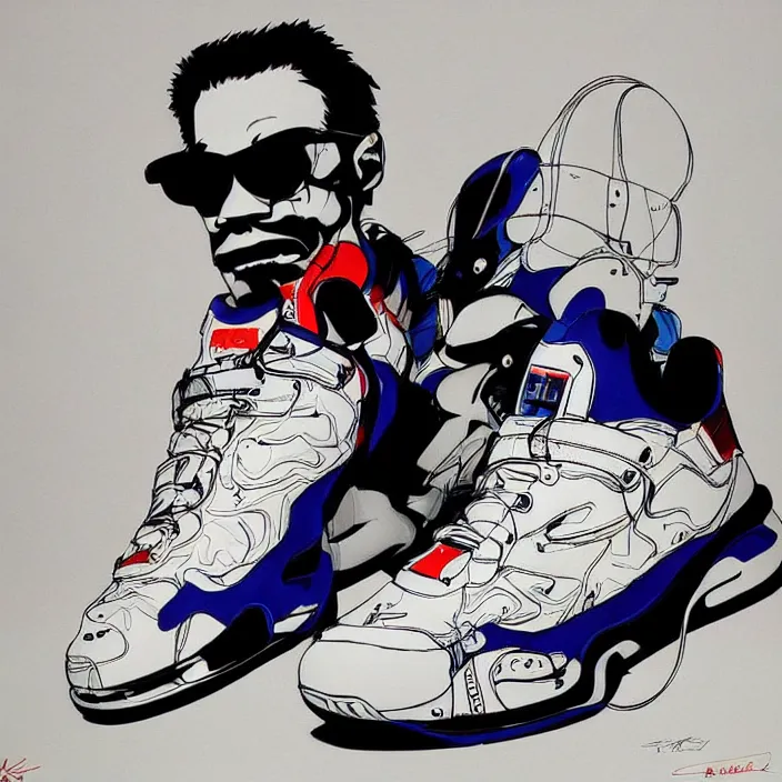 Image similar to futuristic sneakers in jeff koons hip hop bauhaus style, highly detailed, hyper realistic, art by todd mcfarlane