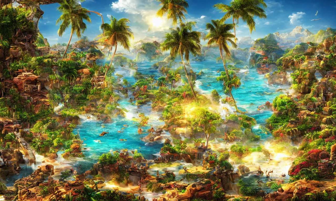 Prompt: epic paradise landscape, high definition, high detail, 8k, photorealistic,