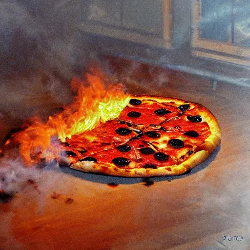 Prompt: burning pizza by Pierre-Yves Riveau