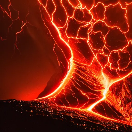 Image similar to lava lightning reflecting off the lens of a high-resolution camera, 8k resolution, Canon EOS C300