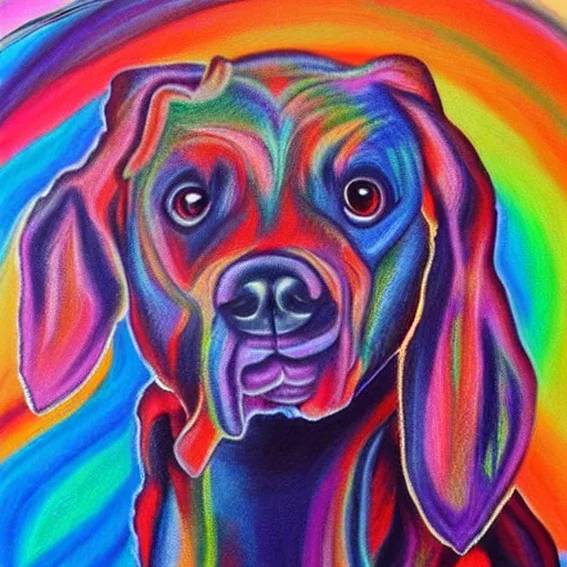 Prompt: cute dog painted in style of alex grey,