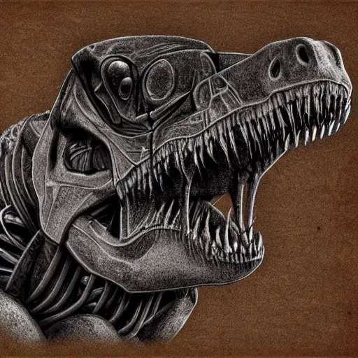 Prompt: anatomy of a t-rex made out of rusty gear, !pencil sketch!, digital art, award-winning