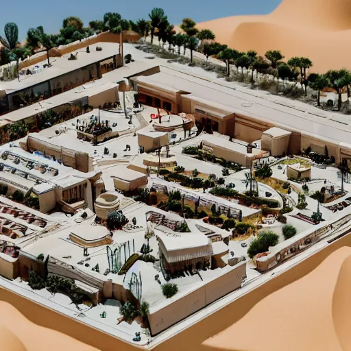 Image similar to A diorama of a shopping center in the middle of the desert