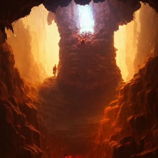 Prompt: A portrait of a magma golem inside a cave, art by greg rutkowski, matte painting, trending on artstation, very detailed