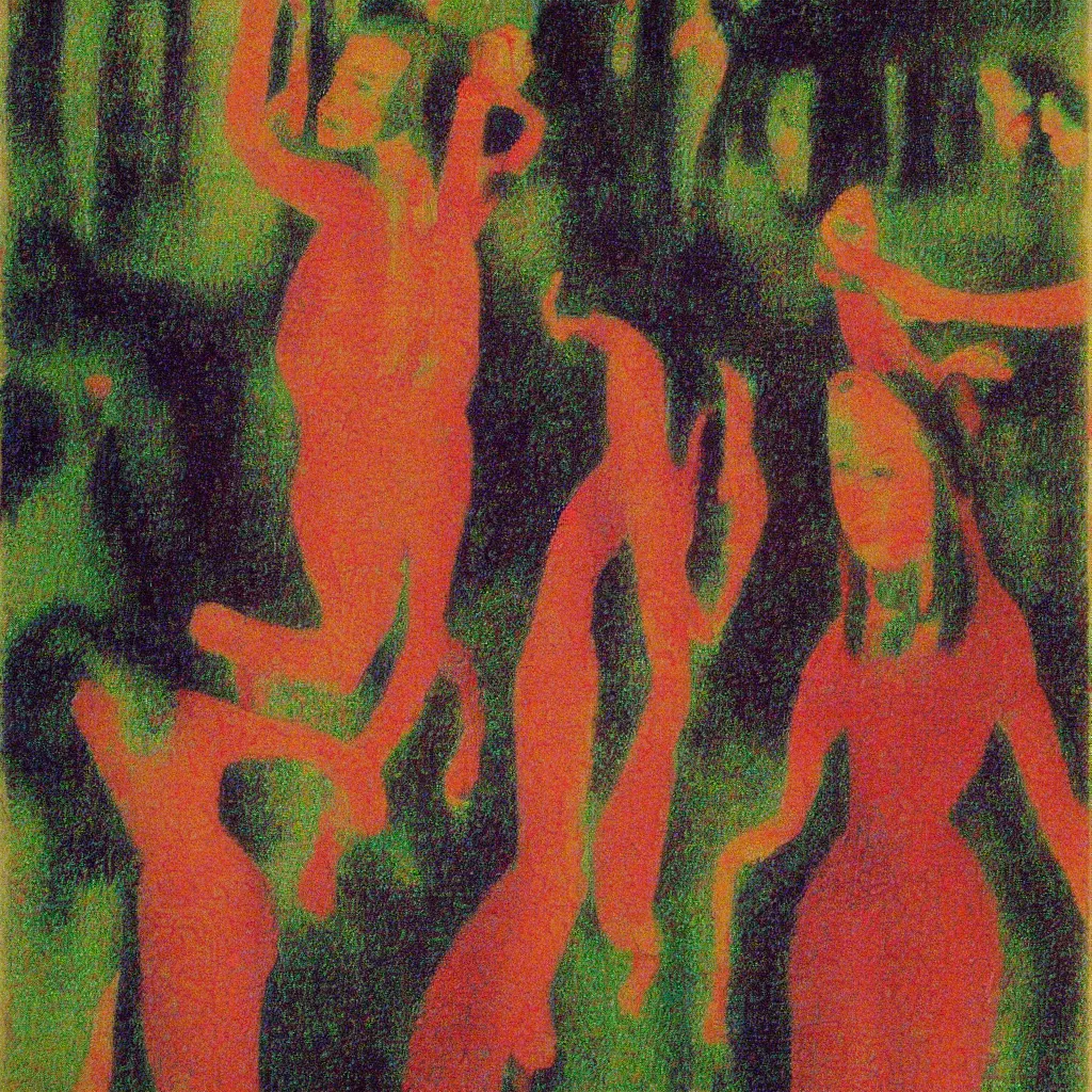 Image similar to a film still of suspiria by dario argento 1 9 7 7 movie, painted by georges seurat, impressionism, pointillism, high quality, detailed, print!