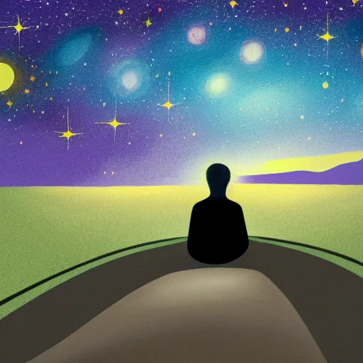 Image similar to illustration of a person stargazing peacefully